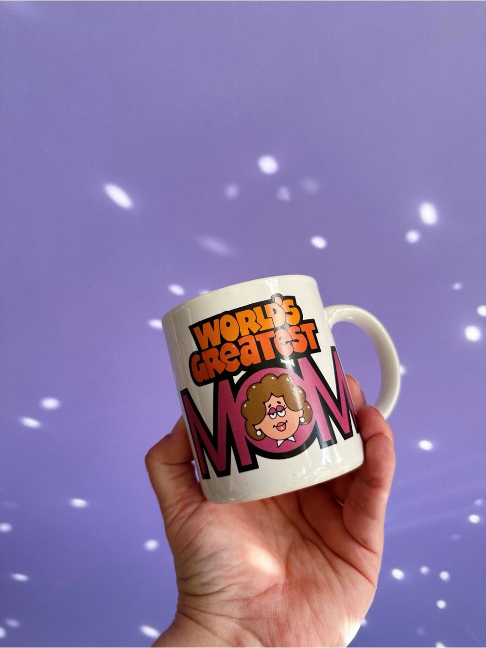 World's Greatest Mom Vintage Graphic Mug - White with Pink & Orange